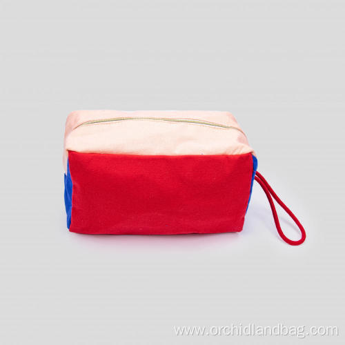 Trendy Tri-Color Cotton Cosmetic Bag